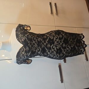 Lace Overlay Off The Shouder Stretch Mini Cocktail Party Dress Womens Size 6